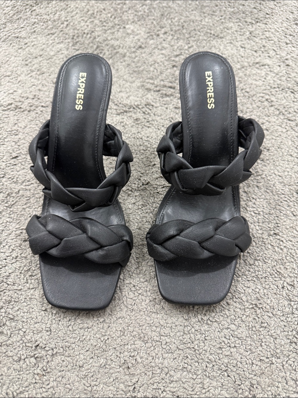 Express Black Braided Double-Strap Heeled Slides